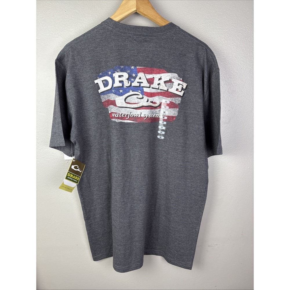Drake Size Medium Gray T Shirt U S A Flag NWT Fishing Ducks Outdoor